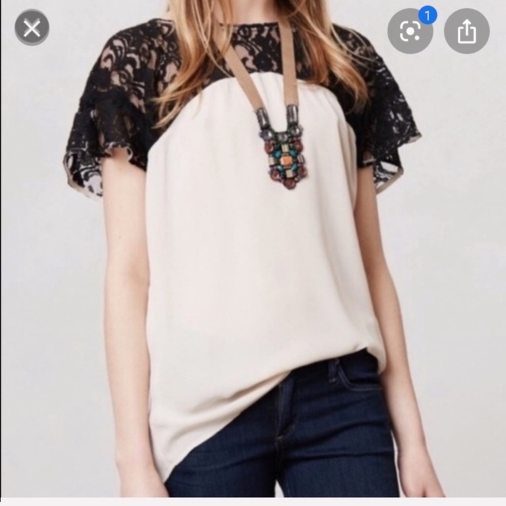 Anthropologie | Maeve ‘Penumbra’ Blouse w/Lace Shoulder